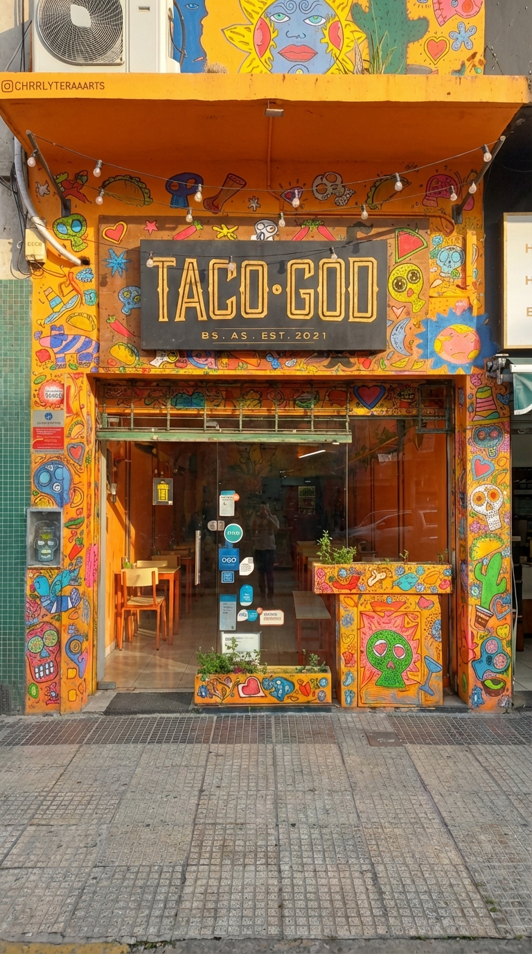 Frente del local de Taco God en Chacarita, Buenos Aires